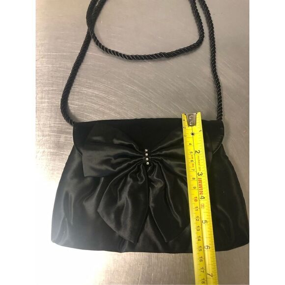 Emeraude Women’s Small Black Shoulder Evening Formal Bag with Bow and Rhinestone - Picture 3 of 8